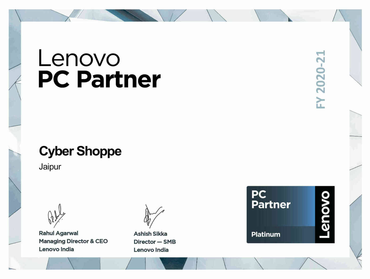 Lenovo PC Partner — Platinum, FY 2020-21