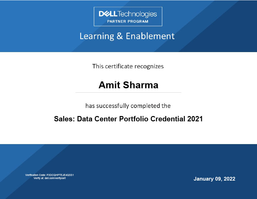 Sales Data Center Portfolio Credential-2021 Certificate
