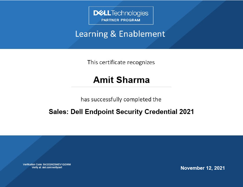 Sales Dell Endpoint Security Credential-2021 Certificate